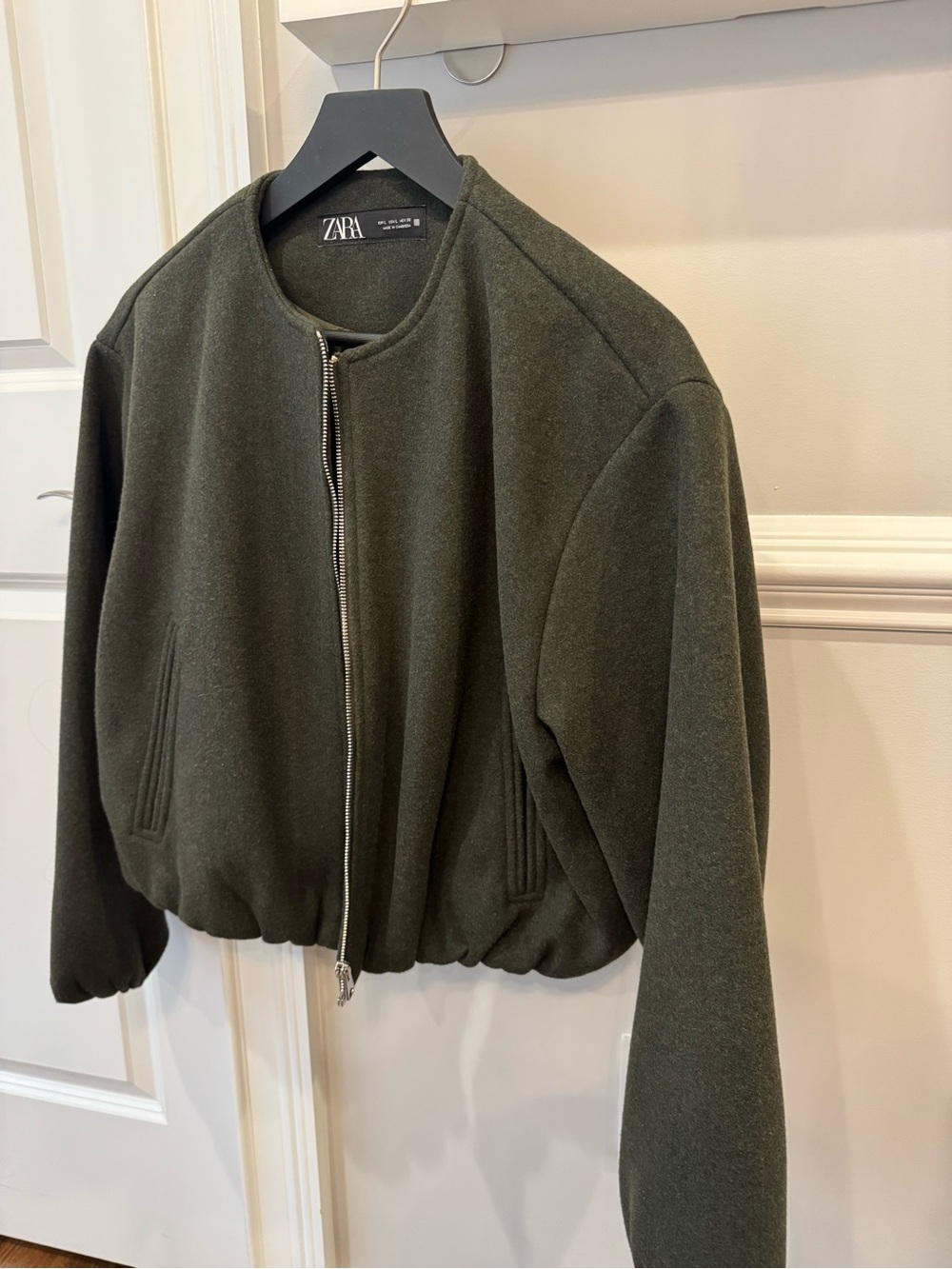ZARA Olive Green Wool-Blend Bomber Jacket